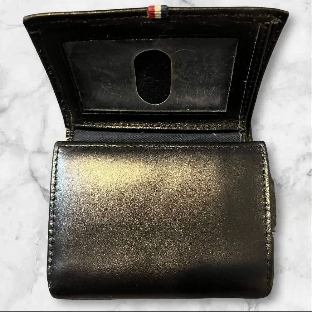 Tommy‎ Hilfiger Black Leather Mens Trifold Billfold Wallet Three Compartments